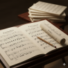 Das Bild ist eine hochformatige, ansprechende Anzeige, die Orchester und Dirigenten dazu einlädt, die Premium-Orchesternoten des bekannten Walzers "Fascination" zu mieten.